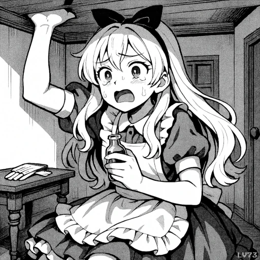 家の中で大きくなってしまうアリス